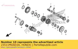 Ici, vous pouvez commander le engrenage, arbre principal sixième (37t) auprès de Honda , avec le numéro de pièce 23511MGSD20: