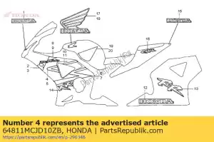 Honda 64811MCJD10ZB streep a, r. lagere kap ( - Onderkant