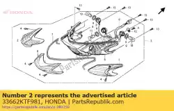 Ici, vous pouvez commander le objectif assy., l. Rr. Clignotant auprès de Honda , avec le numéro de pièce 33662KTF981: