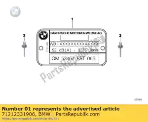 bmw 71212331906 typeplaatje, blanco voor eu - Onderkant