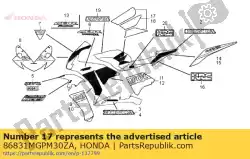 Qui puoi ordinare striscia, r. Riparo superiore * t da Honda , con numero parte 86831MGPM30ZA: