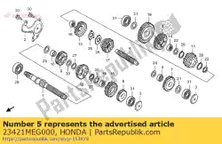 Here you can order the gear, countershaft first from Honda, with part number 23421MEG000: