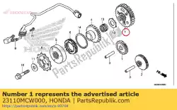 Aquí puede pedir engranaje comp., transmisión primaria (33t) de Honda , con el número de pieza 23110MCW000: