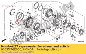 Honda 90655MGE000 circlip, interno, 124,5m - Lado inferior