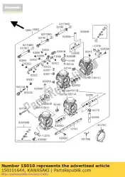 Here you can order the carburetor,lh,outside from Kawasaki, with part number 150101644: