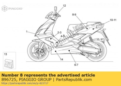 Aprilia 896725, Carénage arrière droit déc. sr, OEM: Aprilia 896725