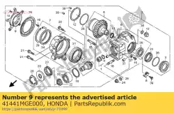 Here you can order the flange, final gear side from Honda, with part number 41441MGE000: