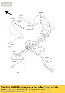 Kawasaki 360011551B5 afdekzijde, rechts, zwart - Onderkant