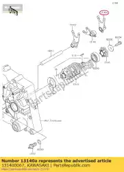 Here you can order the fork-shift,output rh from Kawasaki, with part number 131400067: