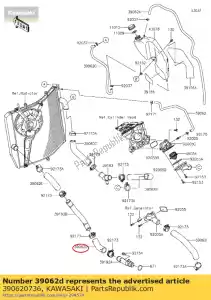 Kawasaki 390620736 hose,pipe(rad.)-pipe(w/p - Bottom side