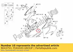 Ici, vous pouvez commander le décalque de carénage avant lh auprès de Piaggio Group , avec le numéro de pièce B043753: