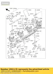 Here you can order the carburetor,lh,outside from Kawasaki, with part number 150111343: