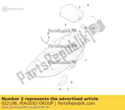 Ici, vous pouvez commander le rabat de batterie auprès de Piaggio Group , avec le numéro de pièce 622108: