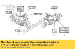 Qui puoi ordinare etichetta, accessori e caricamento da Honda , con numero parte 87512MCH630: