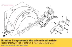 Honda 80100MBA661ZB fender comp., rr. * nh1 * - Onderkant