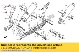 Honda 18151MCJ003 pakking, ex. klep - Onderkant