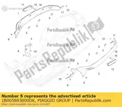Ici, vous pouvez commander le spoiler borne gauche auprès de Piaggio Group , avec le numéro de pièce 1B005803000DK: