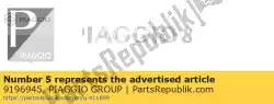 Aquí puede pedir cubierta del manillar de Piaggio Group , con el número de pieza 9196945:
