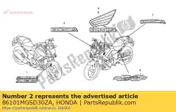 merk, honda (60mm) * type 1 van Honda, met onderdeel nummer 86101MGSD30ZA, bestel je hier online:
