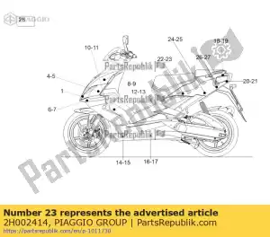 Piaggio Group 2H002414 decalque de carenagem traseira da banda dianteira esquerda - Lado inferior