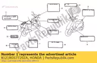 81218GS7720ZA, Honda, label, middenvak * type * (frans) (type) honda sa 50 1993, Nieuw