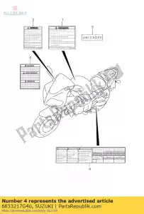 Suzuki 6833217G40 étiquette, info pneu - La partie au fond