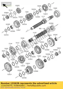 Kawasaki 132620070 gear,output 3rd,28t - Bottom side