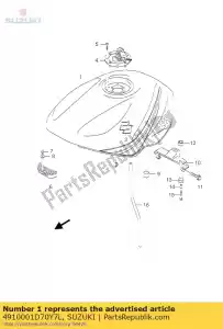 Suzuki 4910001D70Y7L tank, brandstof - Onderkant