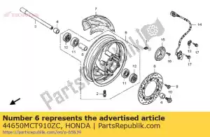 honda 44650MCT910ZC subconjunto da roda., fr. * nh303m * (nh303m eixo da esteira cinza metálico) - Lado inferior