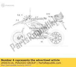 Aqui você pode pedir o decalque para suporte de matrícula em Piaggio Group , com o número da peça 2H003116: