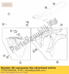 Aquí puede pedir cubierta de asiento exc de KTM , con el número de pieza 77207040450: