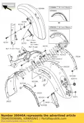 Ici, vous pouvez commander le fender-comp-front, argent vn200 auprès de Kawasaki , avec le numéro de pièce 350405006686: