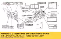 87512MAS600, Honda, label, accessories & loading honda cbr 900 1996 1997, New