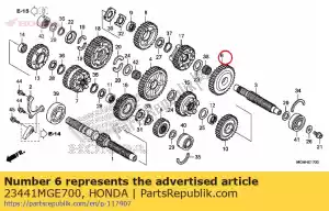 Honda 23441MGE700 gear, countershaft second - Bottom side