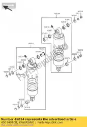 Ici, vous pouvez commander le amortisseur, lh vn1600-d1h auprès de Kawasaki , avec le numéro de pièce 450140108: