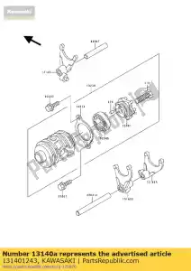 Kawasaki 131401243 vorkverschuiving, laag en 4e - Onderkant