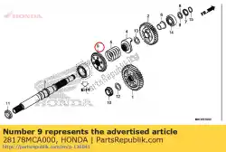 Here you can order the gear, reverse driven(45t) from Honda, with part number 28178MCA000: