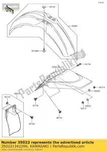 kawasaki 350221342266 fender-comp-rear, b.white klx11 - Onderkant