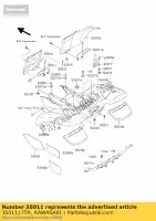 350111759, Kawasaki, soggiorno, aletta posteriore, sinistra kvf400-a1 kawasaki kvf 300 400 2000 2001 2002, Nuovo