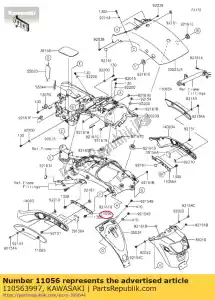 kawasaki 110563997 beugel, veerpootbeschermer, links en650af - Onderkant