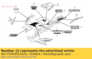 Honda 86775MGPD20ZA marca, hrc (110 mm) * tipo1 * - Lado inferior