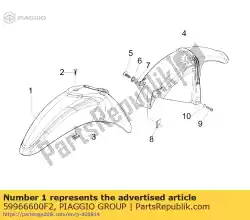 Ici, vous pouvez commander le garde-boue avant auprès de Piaggio Group , avec le numéro de pièce 59966600F2:
