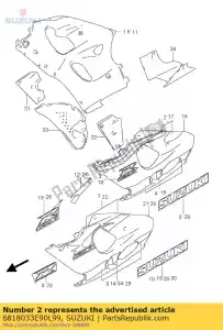 Suzuki 6818033E90L99 ensemble de ruban, capot u - La partie au fond