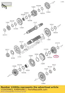 kawasaki 132620483 versnelling, uitgang 5e, 21t klx250s9f - Onderkant