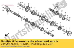 honda 23451MALA00 gear, mainshaft third & fourth (17t/19t) - Bottom side
