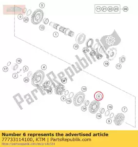 ktm 77733114100 engrenagem intermediária 4.g. z = 28 - Lado inferior