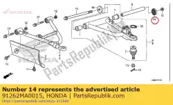 Aqui você pode pedir o selo, rr. Pivô da haste de conexão da almofada (nok) em Honda , com o número da peça 91262MA0015: