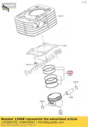 Qui puoi ordinare anello-pistone-set klx140aaf da Kawasaki , con numero parte 130080038: