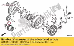 versnelling, starterreductie (27t) van Honda, met onderdeel nummer 28101MCH000, bestel je hier online: