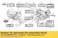 87565MBBD60ZA, Honda, label,colo*type2* honda vtr  sp2 fire storm f vtr1000f 1000 , New